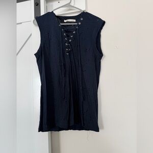 Stylish Navy blue Lace-Up Sleeveless Top